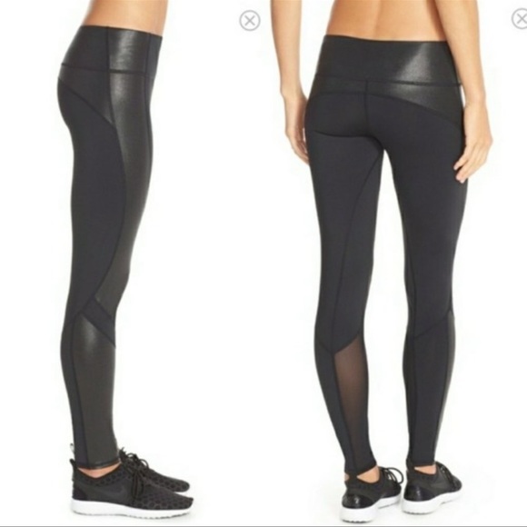 Zella Lived In Panel Coated Leggings Black Mesh Large - Picture 2 of 16